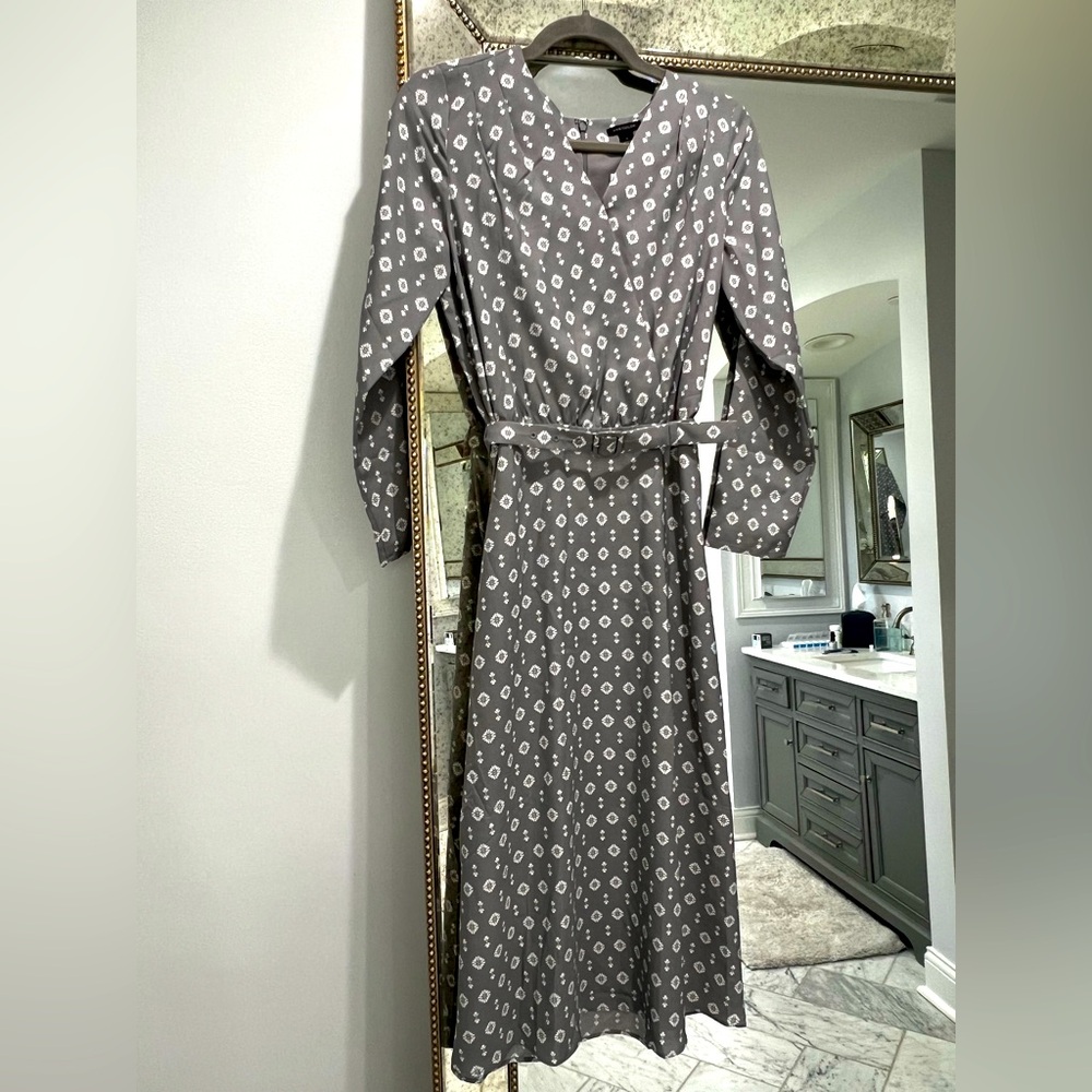 Ann Taylor Black and White Wrap Dress with Bishop Sleeves